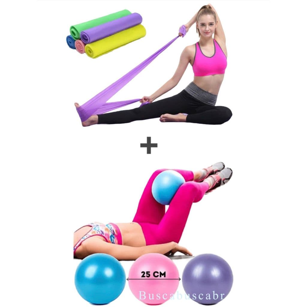 Kit Com 1 Thera Band Fisioterapia Thera Yoga +1 Bola 25 cm Suiça Pilates Pequena -Buscabuscabr