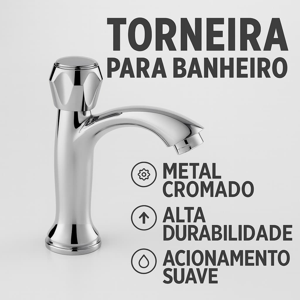 Torneira de Banheiro Acabamento em Metal Cromado