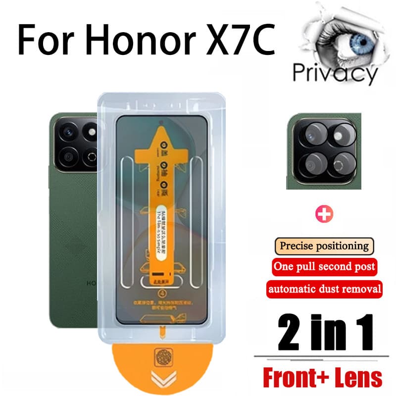 Película De Privacidade Anti-Espião 2 Em 1 Honor X7C , Protetor De Tela De Vidro Temperado Com Um Clique Para 400 X7C X7