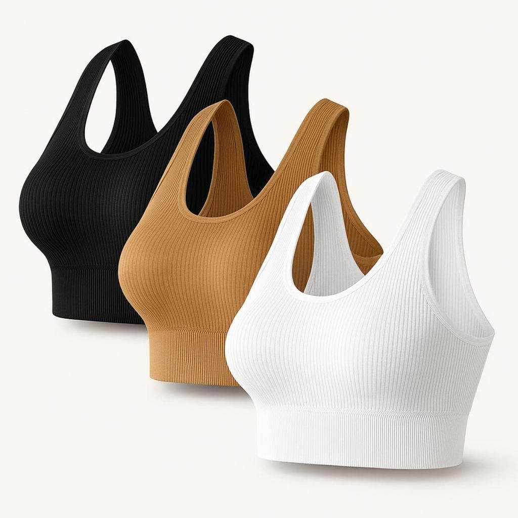 Kit 3 Top Sutiã Feminino Fitness Sensual Canelado Modelador Com Ajustável Premium