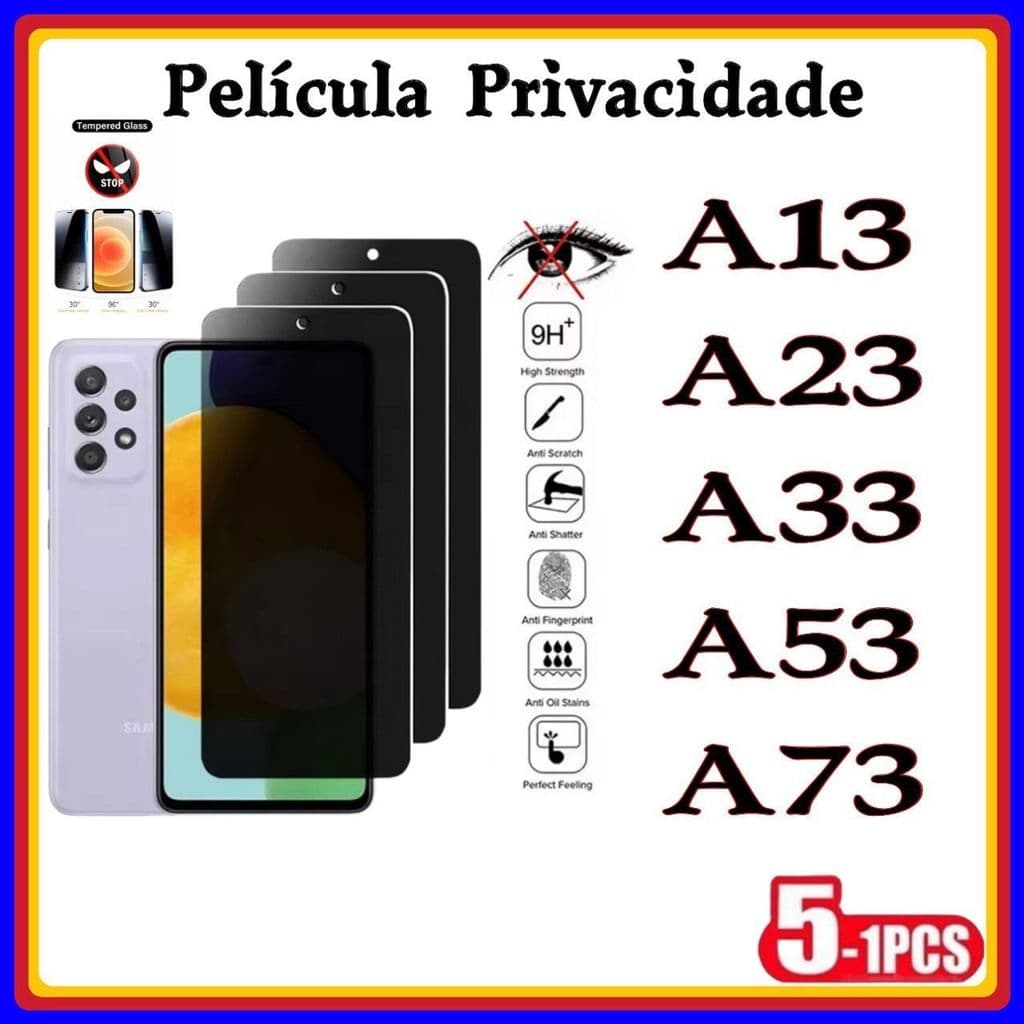 Película de Privacidade 3D Vidro Temperado Anti Spy Samsung A13 A23 A33 A53 A73