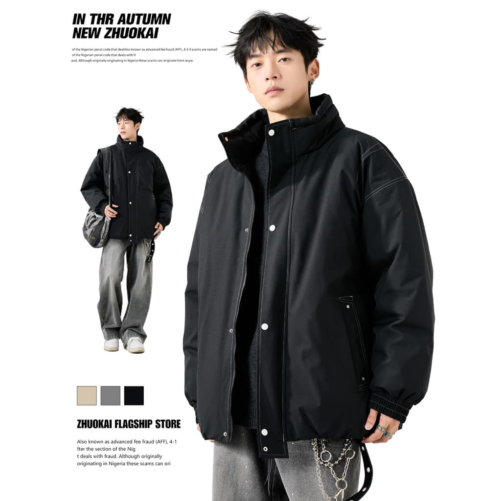 Jaqueta acolchoada de algodão com gola alta masculina inverno espessada à prova de frio jaqueta acolchoada de algodão ou