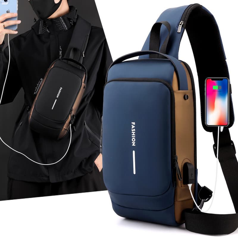Bolsa De Ombro Multifuncional Masculina Para Lazer , Esportes Ao Ar Livre , Peito De Grande Capacidade Crossbody Esquerd