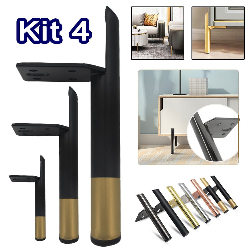 Kit 4 Pés De Alumínio Universais Para Suporte De Móveis, Ideais Para Sofás, Mesas De Centro E Armários.