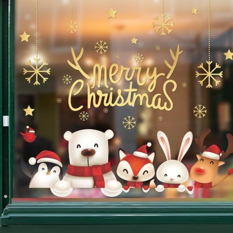 Natal Animal Janela Decoração Adesivos Casa Festa De Parede Feliz