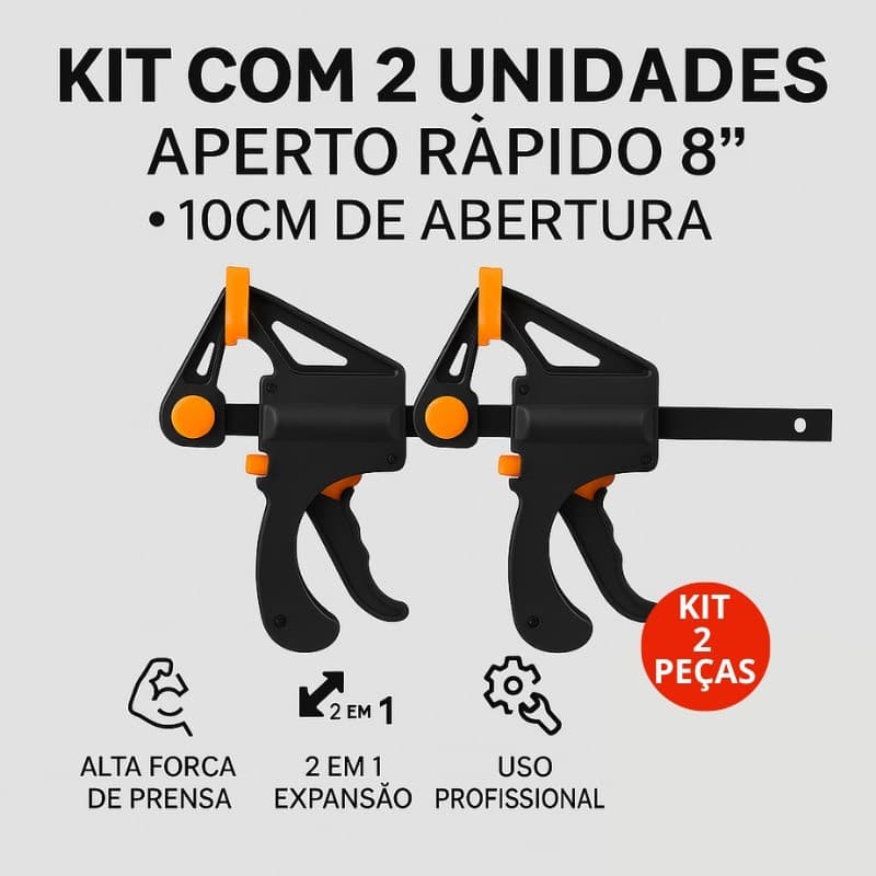 Kit Grampo Sargento Aperto Rápido Universal 19.5cm Abertura Máxima 10cm