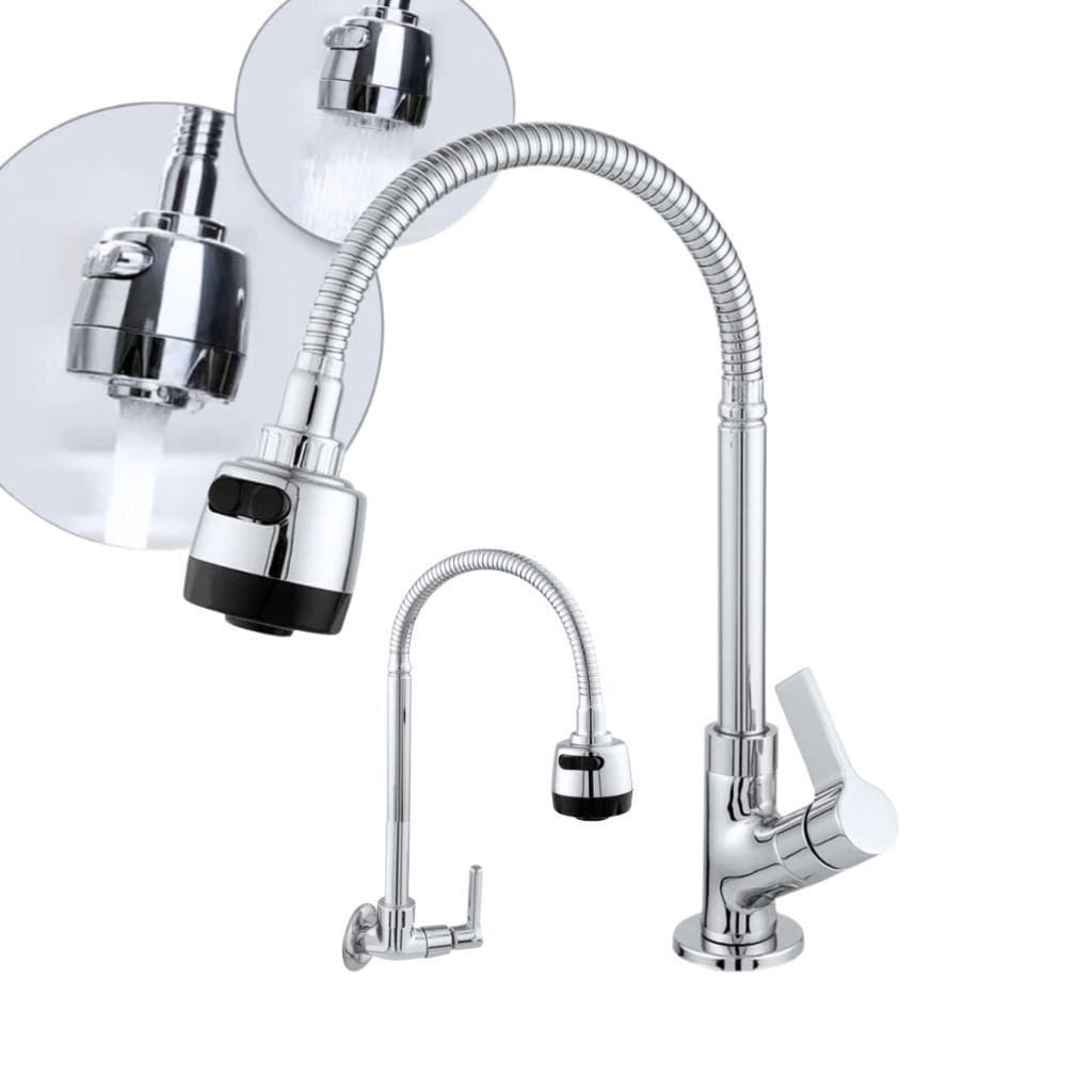 HKX Torneira de Parede Gourmet Cozinha Cano Flexível Inox 1/2 de Volta Cromo Aço Inoxidável Premium 360° HKX