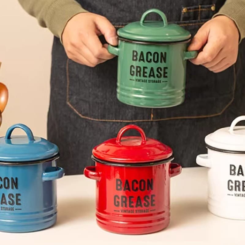 YU Frasco De Graxa Para Bacons Esmaltados Em Miniatura Com Espátula E Colher De Qualidade Alimentar Ferramenta Multifunc