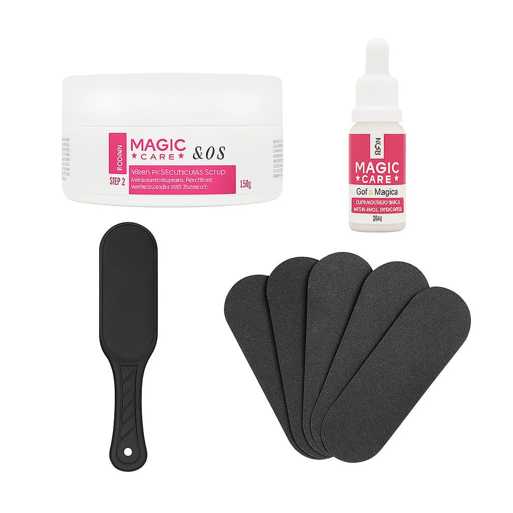 KIT SPA DOS PÉS RENOVAÇÃO – SUPORTE + 12 LIXAS + POMADA MÁGICA + GOTA MÁGICA PROFISSIONAL