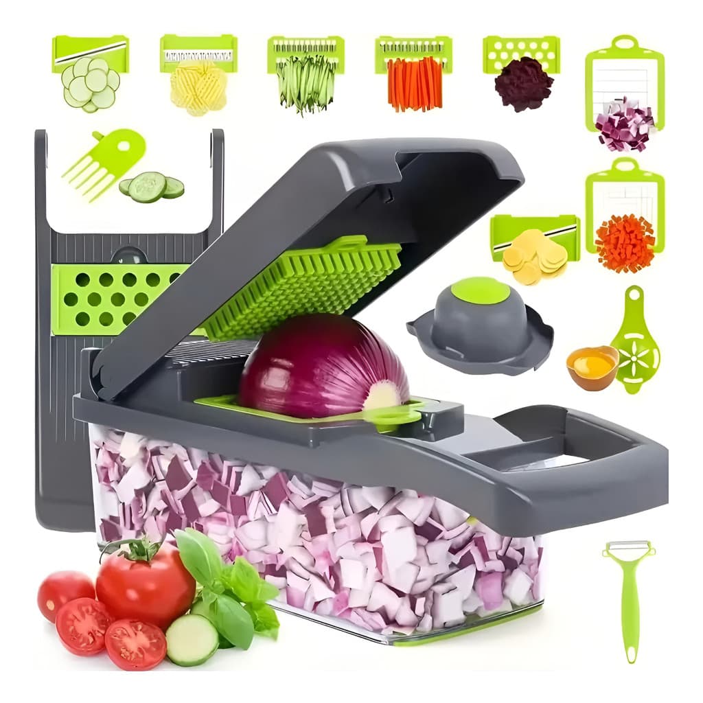 Mandolin Ralador De Legumes Inox Fatiador Cortador 16 Em 1 Verde/preto