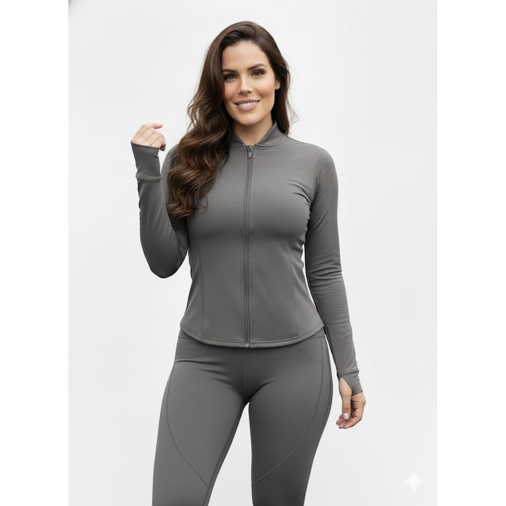 Jaqueta Esportiva Feminina Cinza Manga Longa C/ Proteção Solar