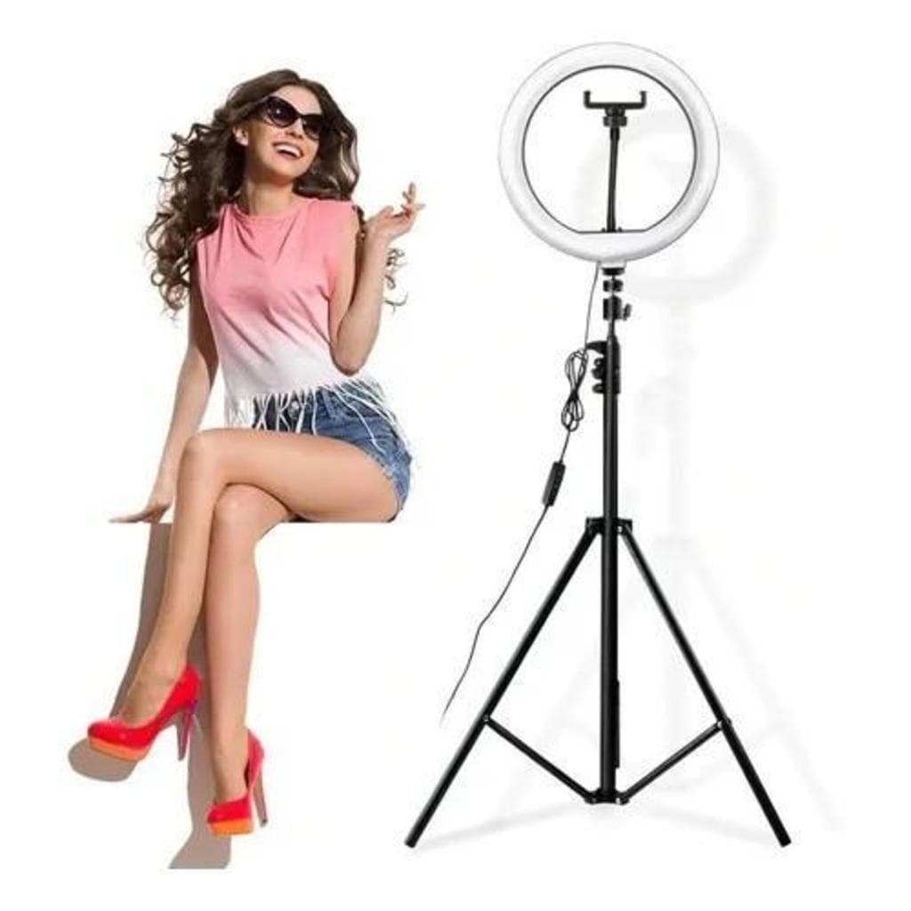 Iluminador Ring Ligth Anel Luz 26cm 10 Polegadas Make Fotos Com Tripé 1,6 Metros Fotografia Video