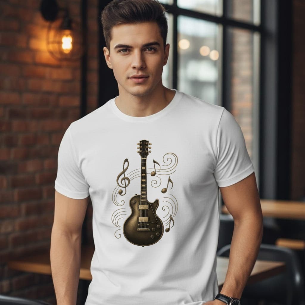 Camiseta Masculina Musico 100% Algodão Estampa Guitarra Blusa Masculina Conforto e Estilo