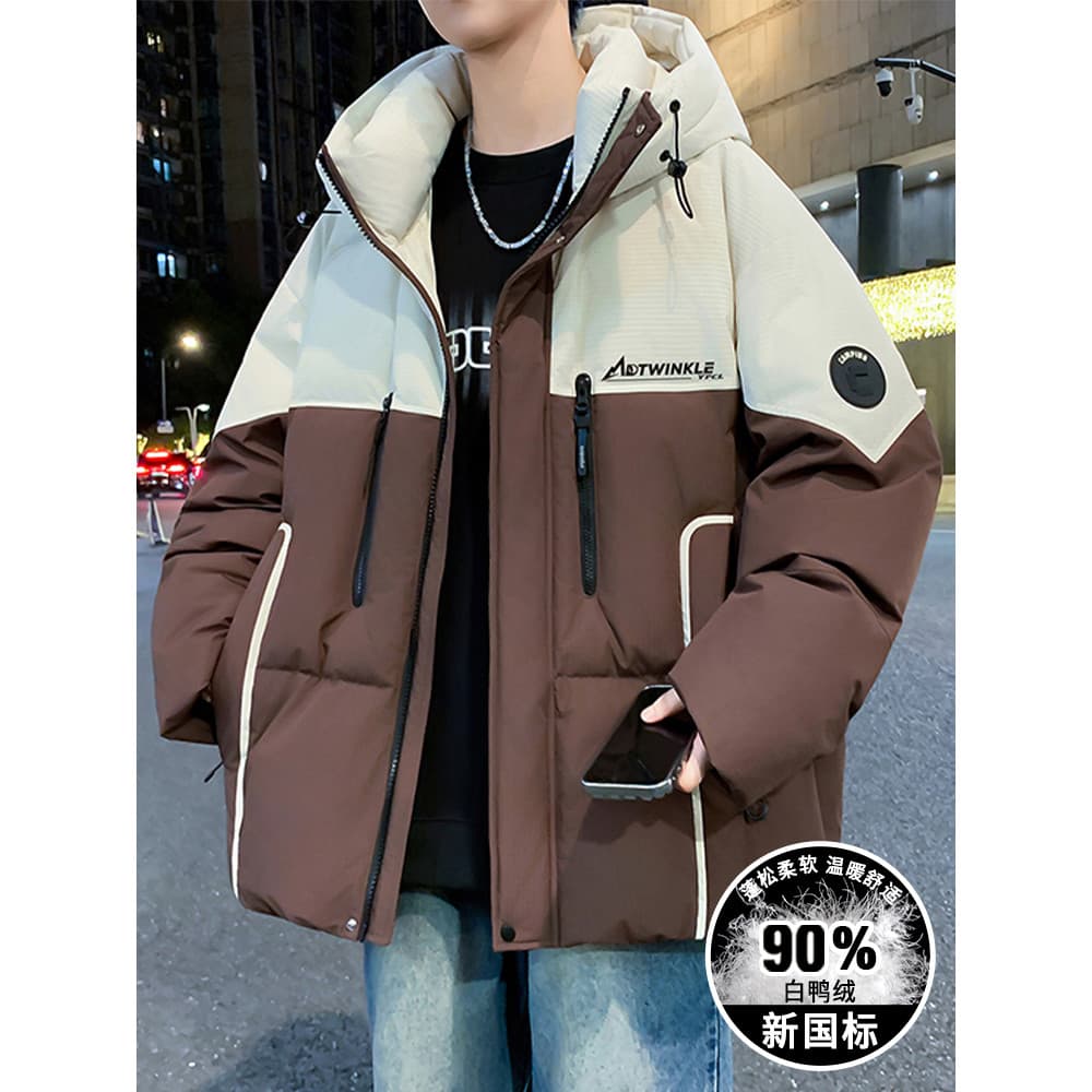 Jaqueta masculina estilo inverno leve 2025 novo estilo jaqueta masculina com capuz engrossado quente juventude jaqueta d
