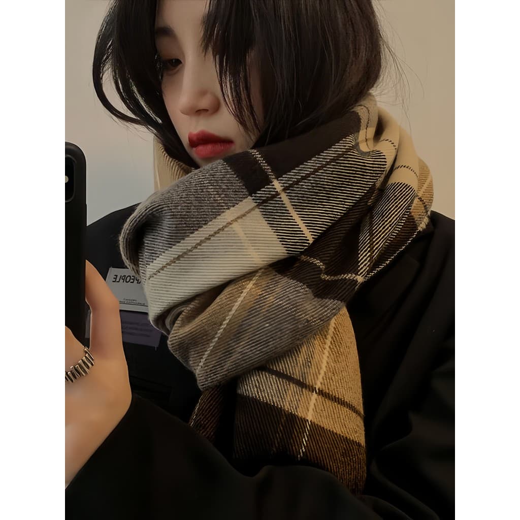 2025 novo estilo cachecol masculino feminino outono inverno coreano Retro High-End sentimento All-Match contraste cor xa