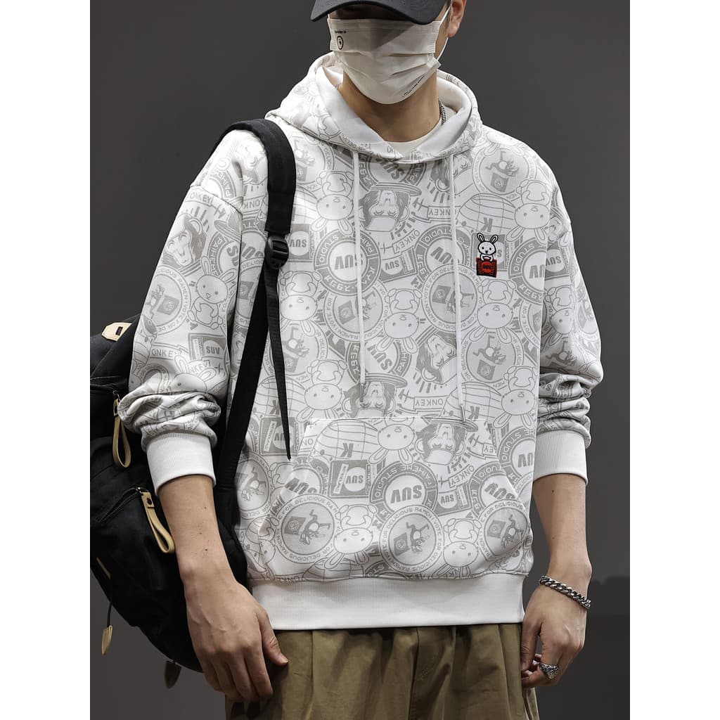 Roupas superiores do início do outono dos homens 2026 novo estilo Street Wear rufião bonito High-End branco com capuz mo