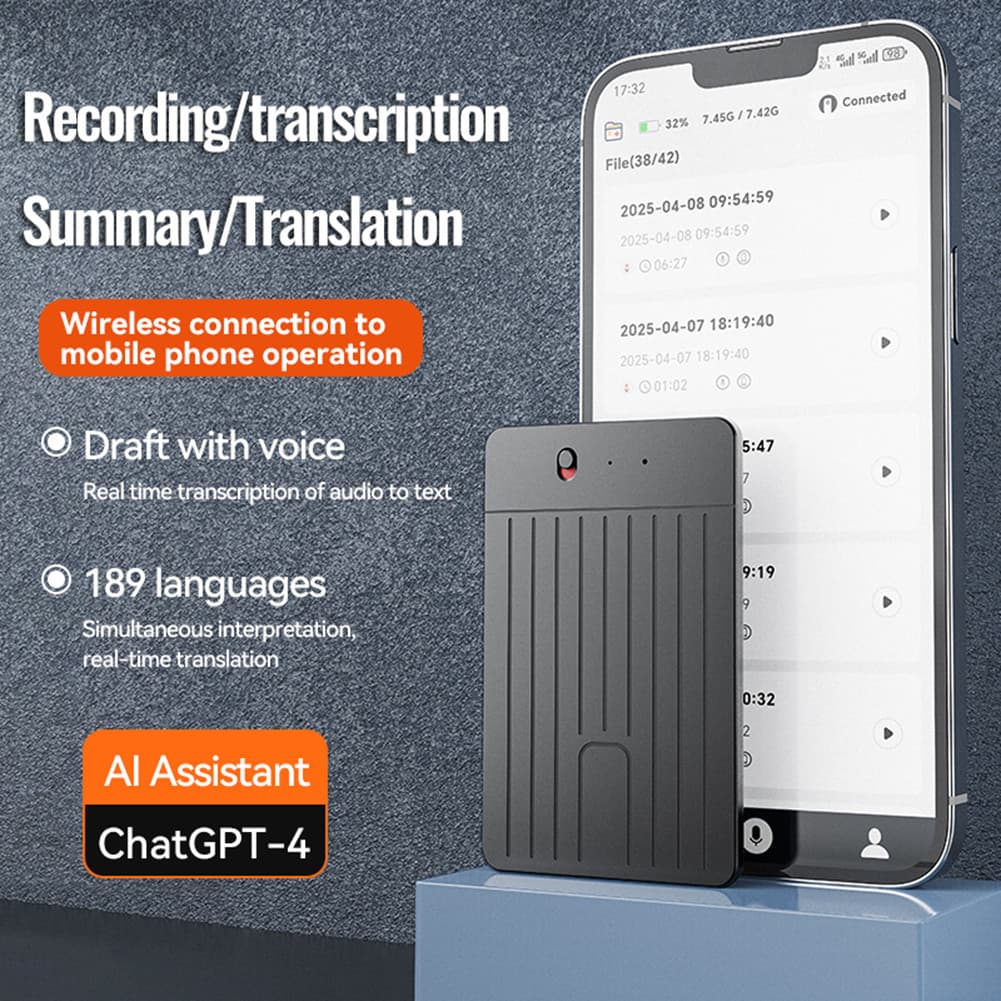 Gravador De Voz ChatGPT-4 AI Transcrição E Tradução Recarregável Para Uso Em Escritório [covdes.br]