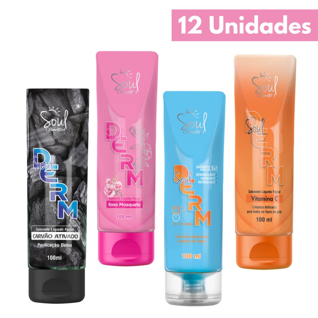 Kit 12 Sabonetes Liquido Facial Derm 100ml Soul Cosméticos