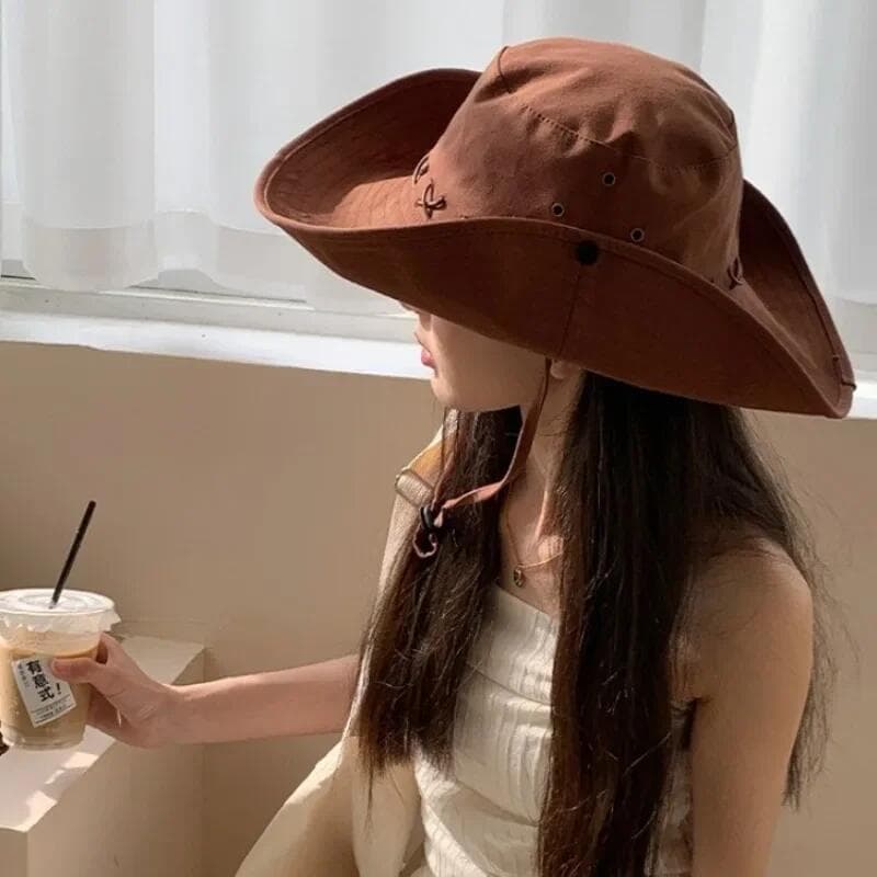 Chapéu de Cowboy Unissex Primavera Verão 2025 para Mulheres e Homens, Chapéu de Sol de Aba Larga para Montanhismo ao Ar