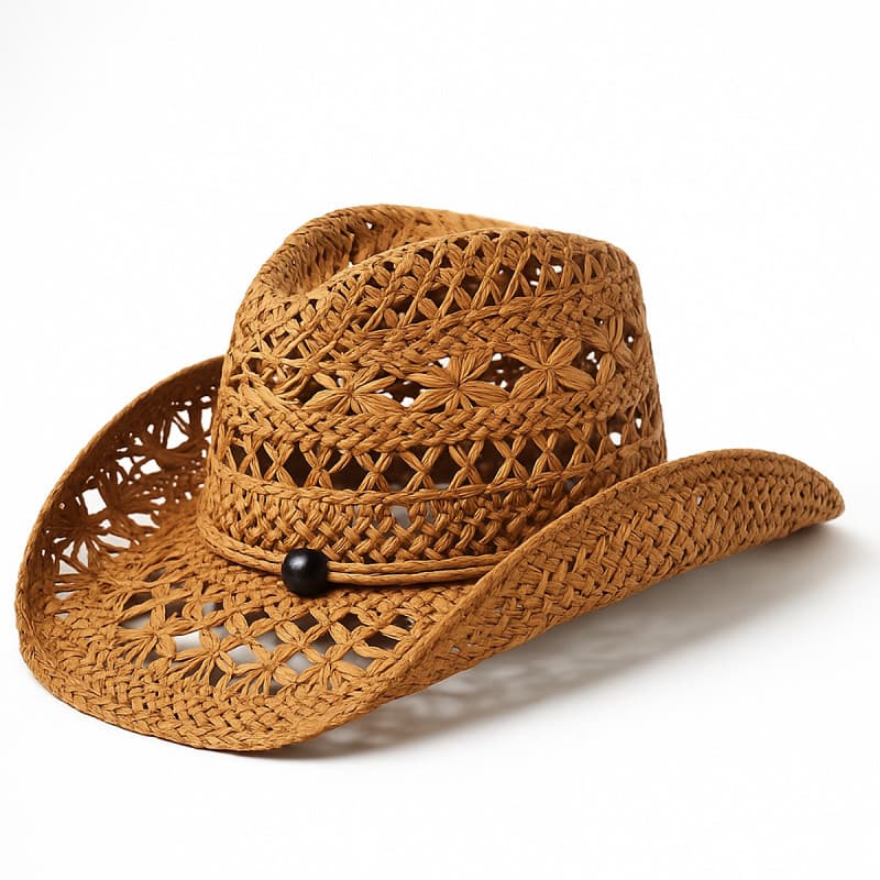 Chapéu Boho Gipsy Palha Natural – Estilo Cowboy, Praia, Festa, Look Verão