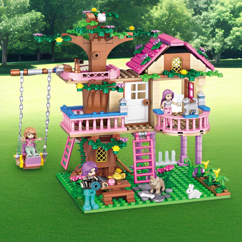 Estoque Pronto Girl Tree House Modelo Crianças Pequenas Partículas Blocos De Construção Educacionais Brinquedos DIY
