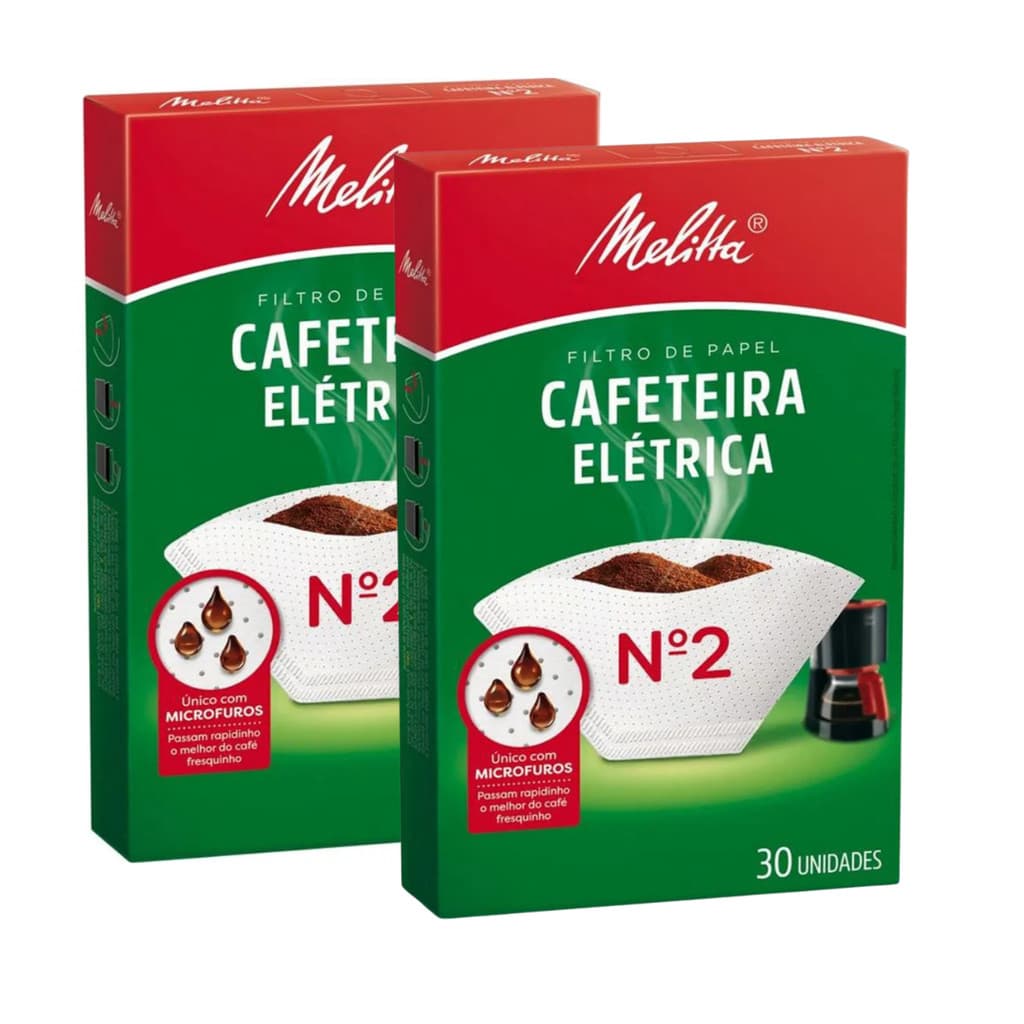 Kit com 2 Filtro de Papel Melitta Cafeteira Elétrica N2 30un