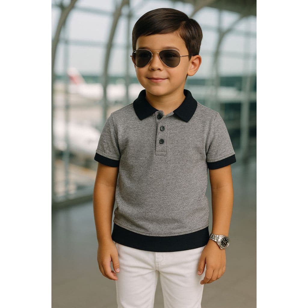 Camisa Polo Infantil Suéter Cinza