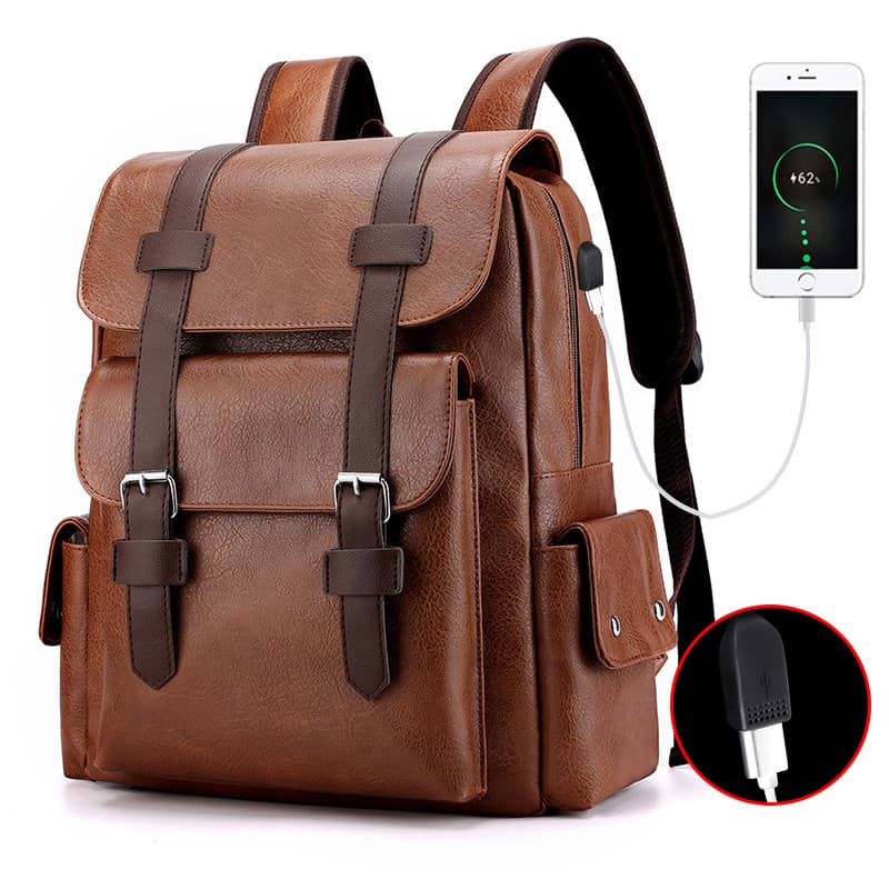 Mochila Masculina De Grande Capacidade PU Casual Bolsa Para Laptop De Negócios Escolar De Estudante De Viagem Porta USB