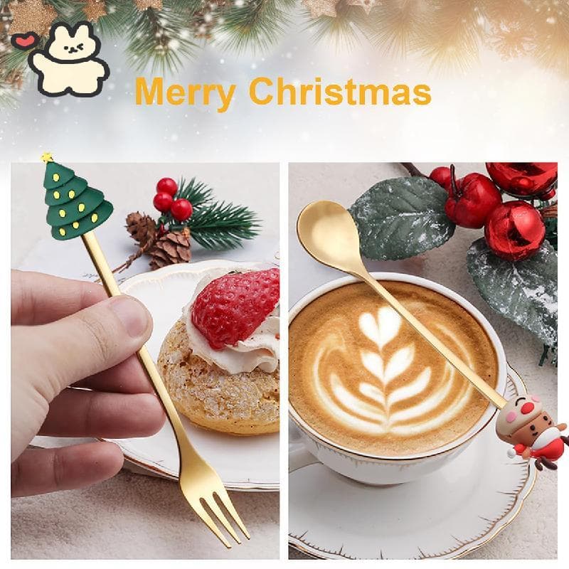 4 Peças De Recheios De Meias De Natal Para Mulheres , Conjunto De Colher E Garfos De Café-De Sobremesa Garfo De Frutas C