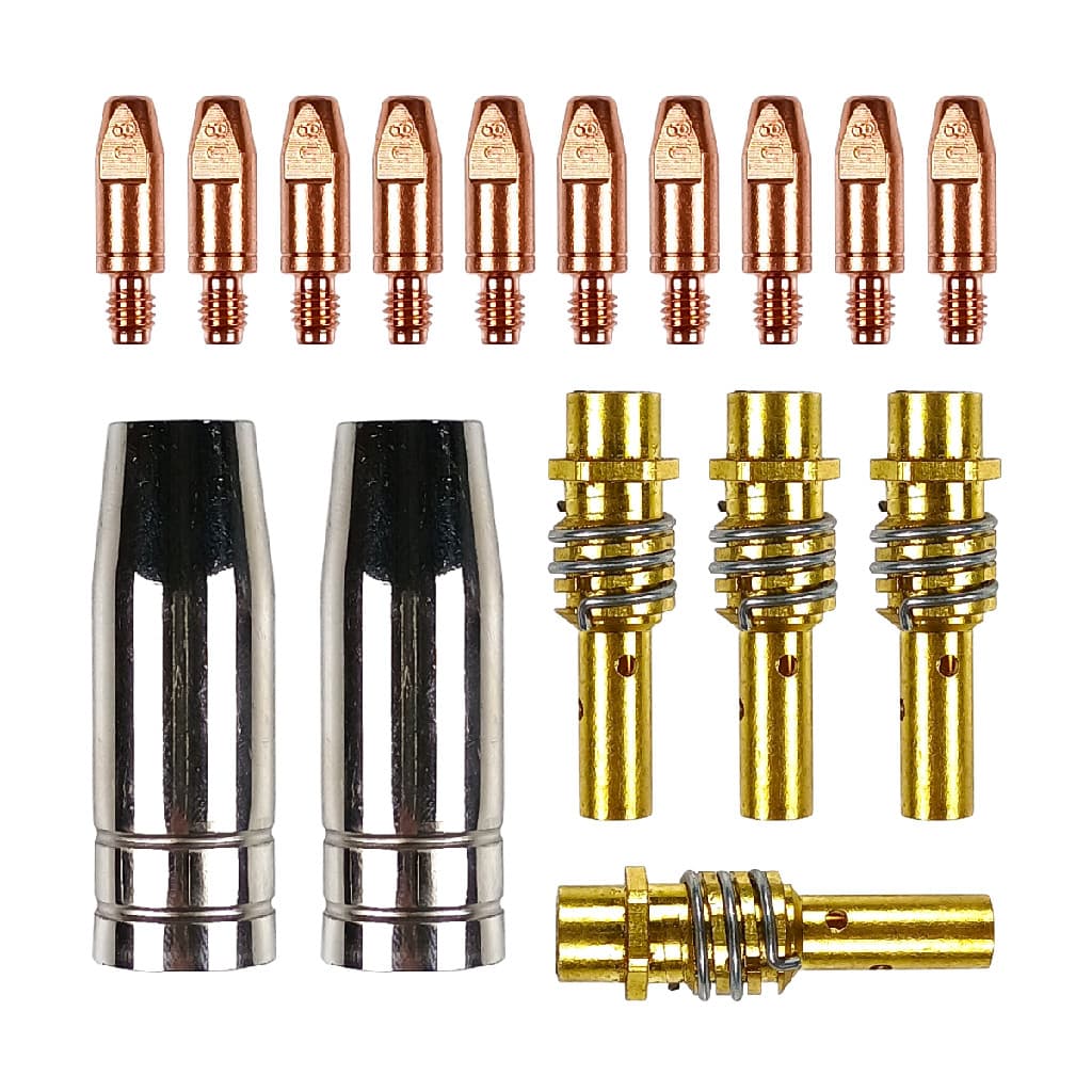Kit Consumíveis 16 Peças Bico Contato M6x28 Bocal Difusor Tocha Solda Mig Mag 0.8mm Mb 15ak