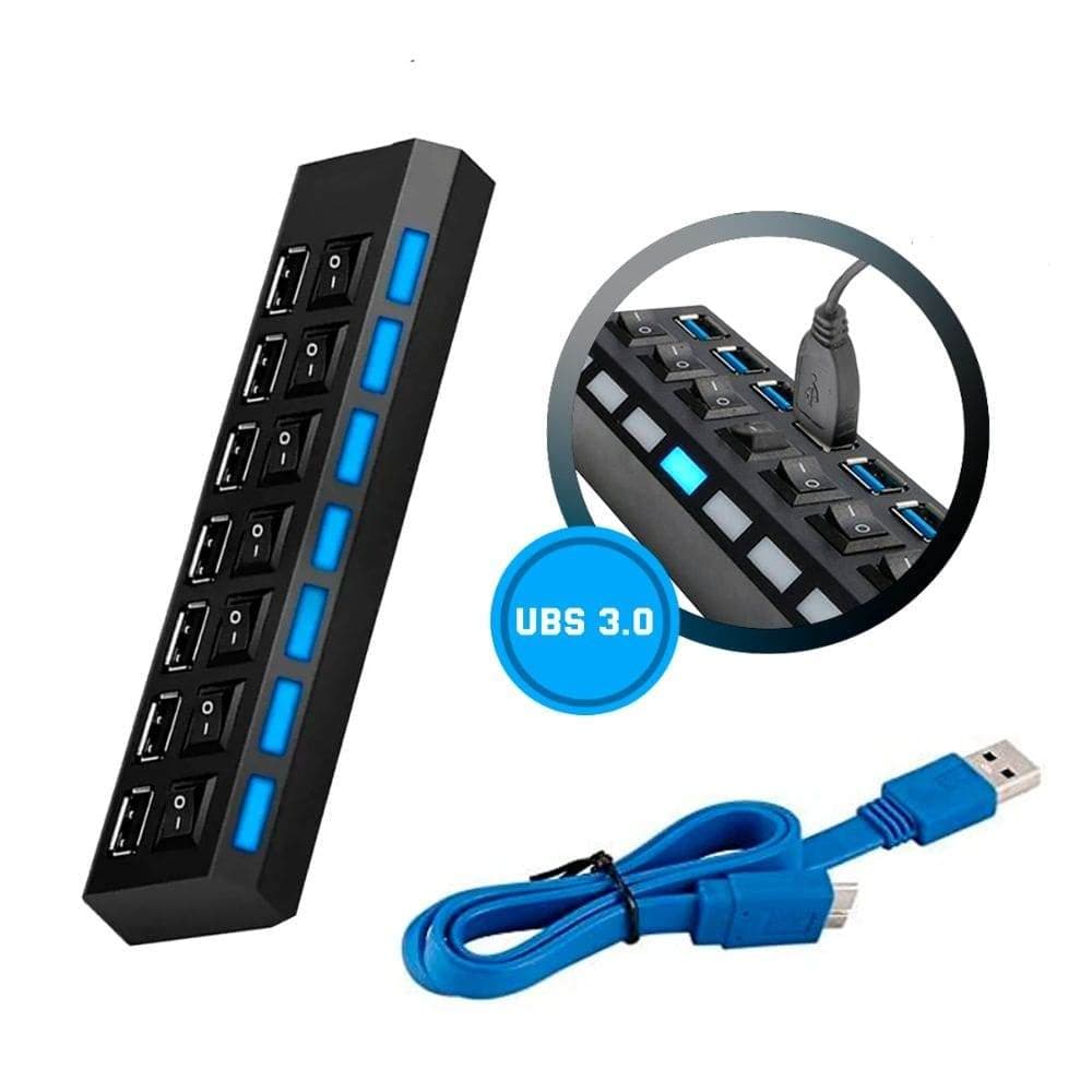 Hub USB 2.0 7 Portas Extensor Multiplicador Com Botão Chave On/Off Led