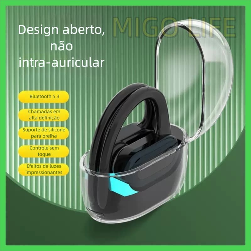 Fones de ouvido Bluetooth com gancho auricular e estojo de carregamento estéreo de 5,3".