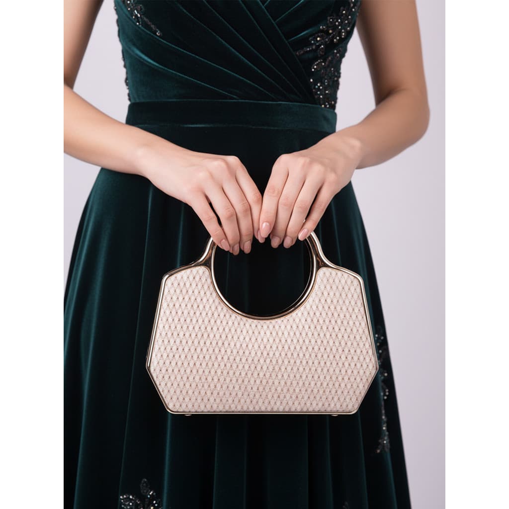 Clutch Bolsa de Festa com Alça Redonda Rígida Madrinha Casamento Luxo Metálica