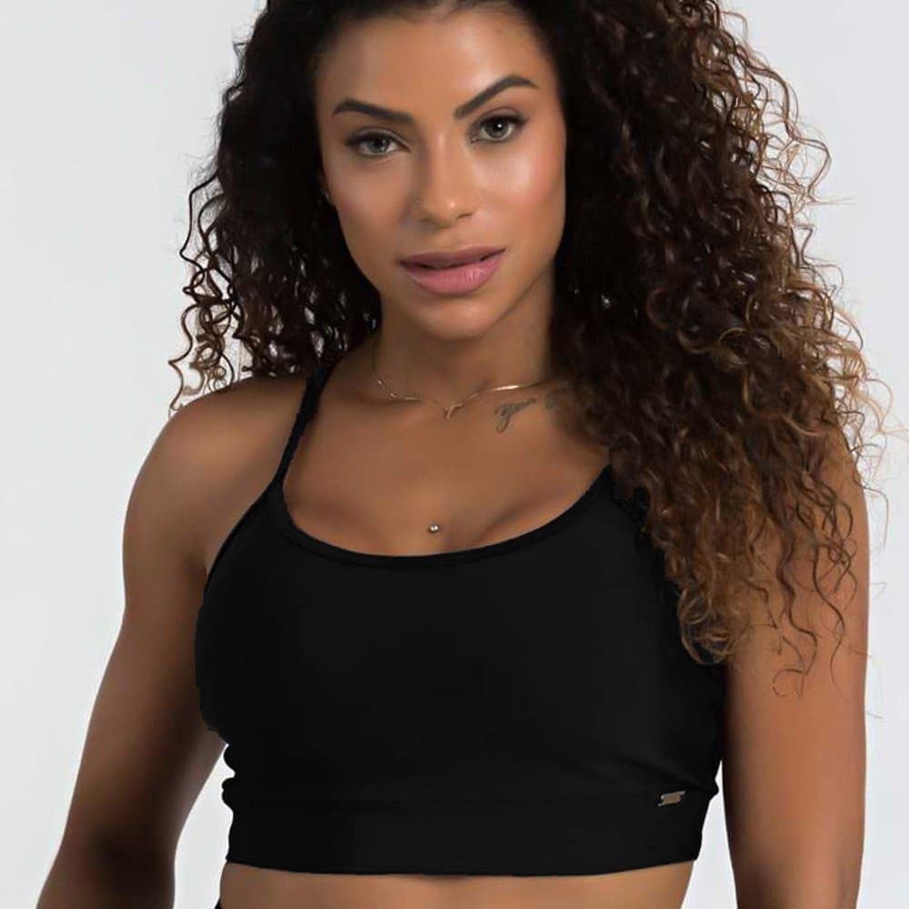 Top Feminino de Academia Blackout Alta Sustentação Forro Duplo Zero Transparência PRETO - LAONEFIT