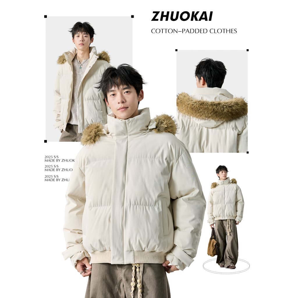 Gola de pele com capuz acolchoado jaqueta masculina inverno engrossado Parka jaqueta meninos jaqueta acolchoada outono i