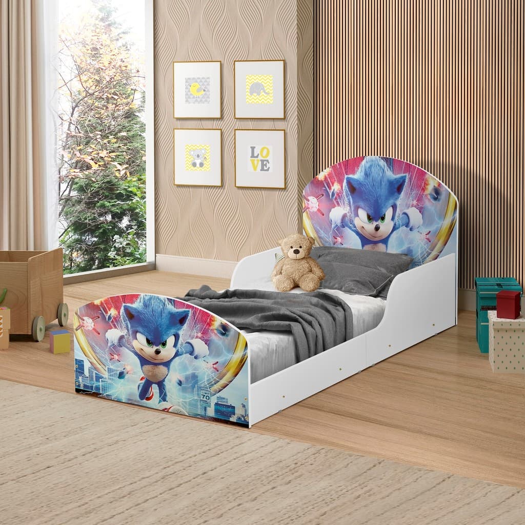 Cama Adesivada Infantil 100%Mdf Personagens Desenho-Sonic