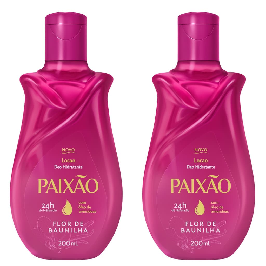 Kit 2 Loções Hidratantes Paixão Flor De Baunilha 200ml C/ Óleo De Amêndoas Corporal Feminino