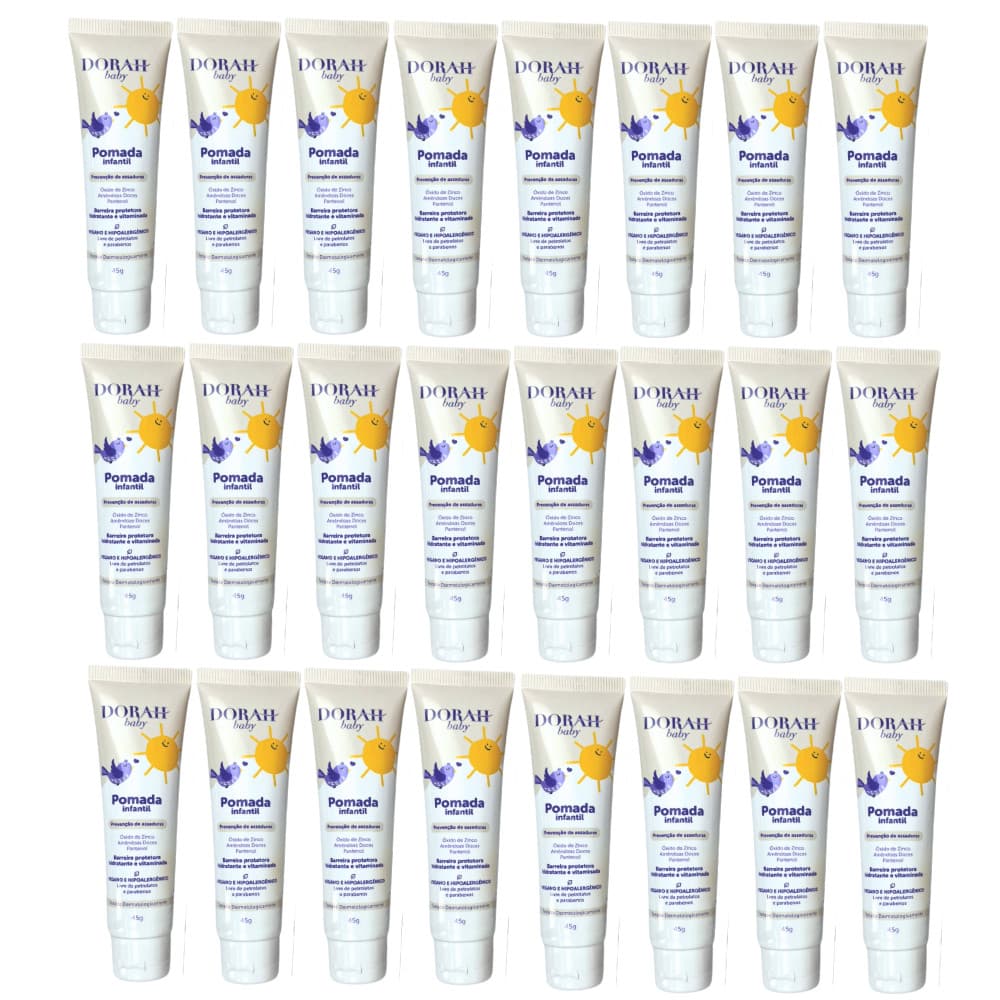 24x Pomada Dorah Baby Assaduras 45g – Óxido de Zinco + Amêndoas Doces + Pantenol