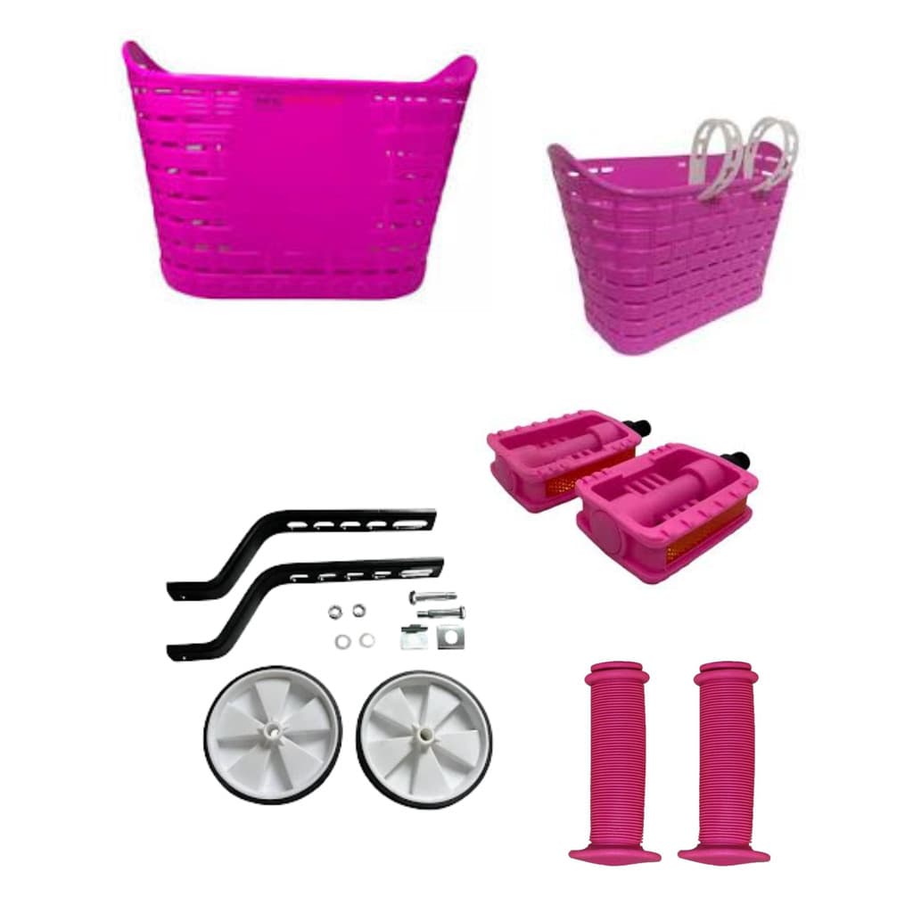 Kit para Bicicleta Infantil Aro 16 Cesta + Rodinhas + Pedal Rosca Fina + Par de Manoplas Bike de Criança
