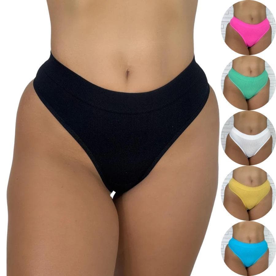 Kit 12 Tanga Feminina Canelada Conforto – Cores Variadas, Modelagem Anatômica e Tecido Macio
