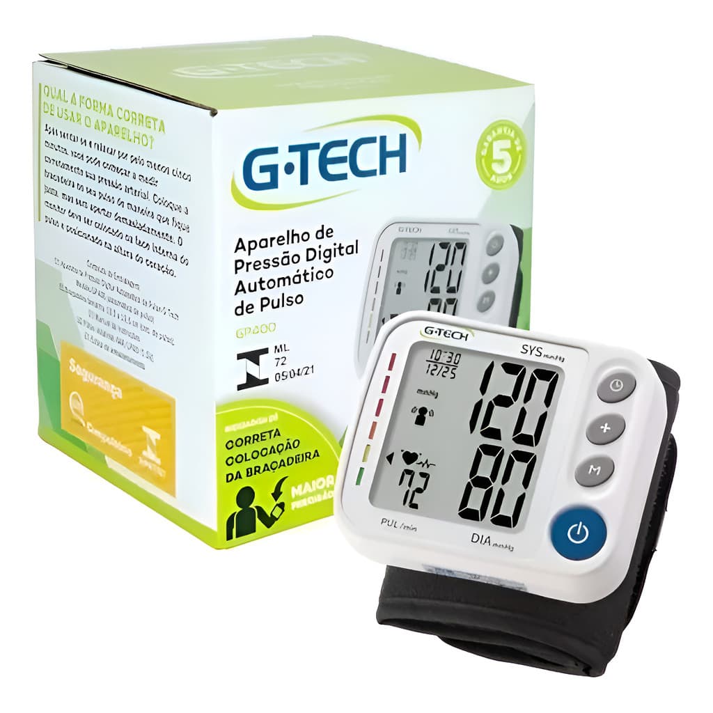 Medidor de Pressão Arterial Digital de Pulso G-Tech com Estojo Cor Branca