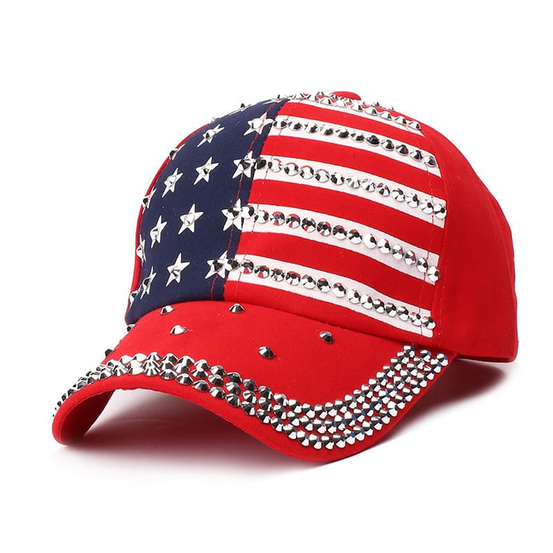Boné de Beisebol com Bandeira Americana, Boné de Beisebol com Tachas, Estilo Hip Hop, Chapéu Casual para Atividades ao A