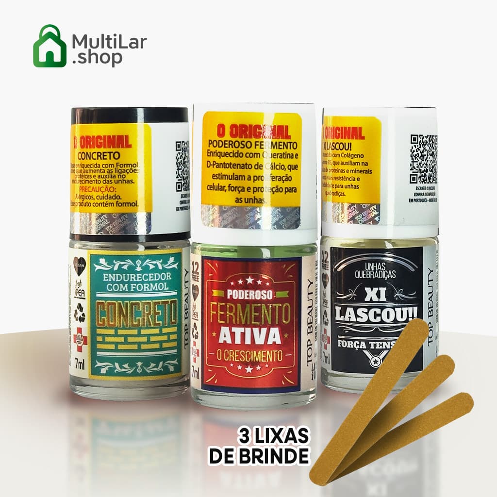 Kit 3 Bases Top Beauty Para Fortalecimento de Unhas