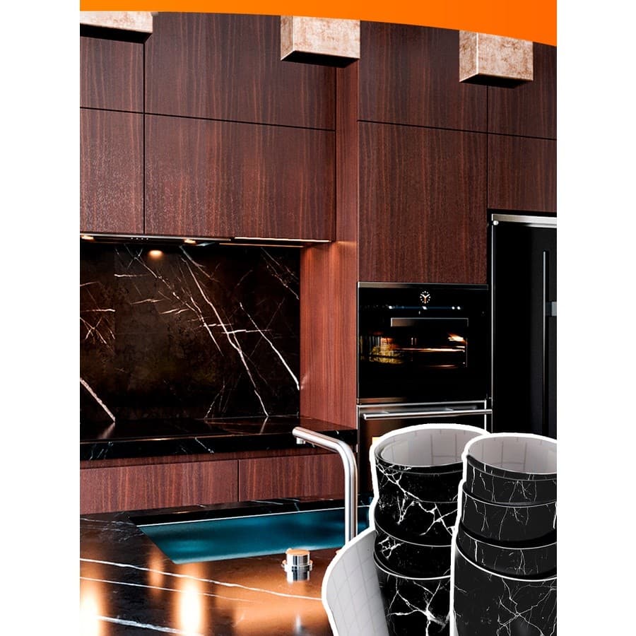 Papel de Parede Adesivo 45 CM x 5M PVC Mármore Preto