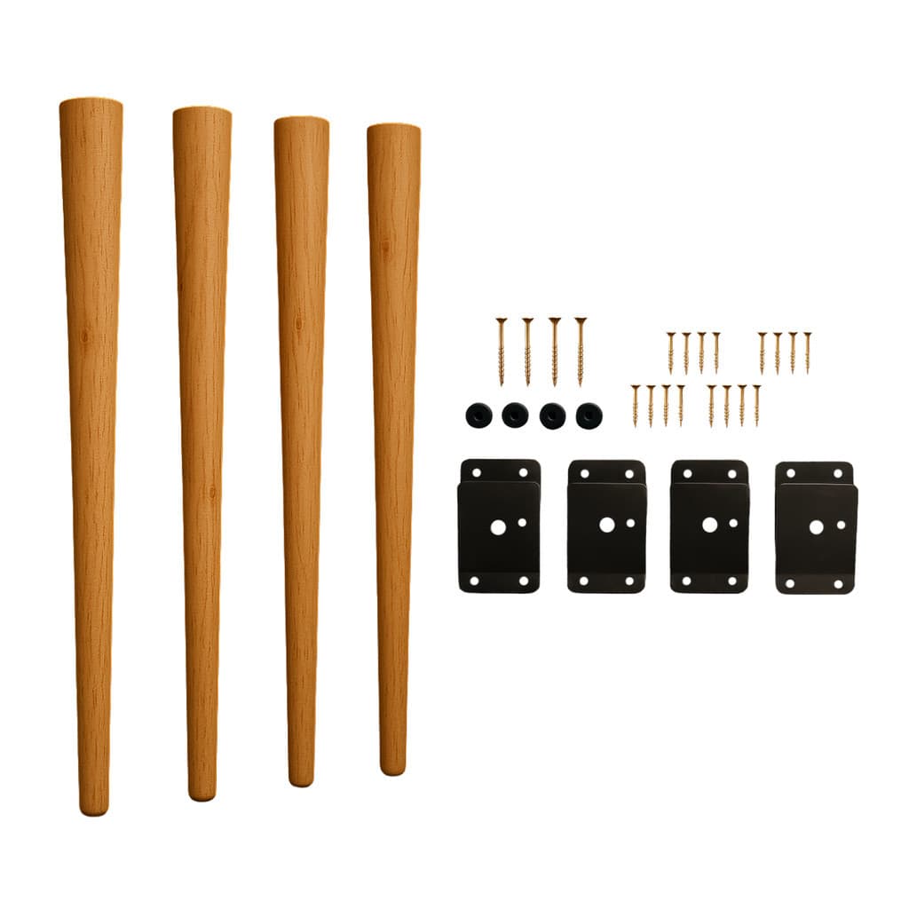 Kit 4 Pés Palito Madeira 70cm + Parafusos Chapinhas Para Mesa Moveis Fixação Criado