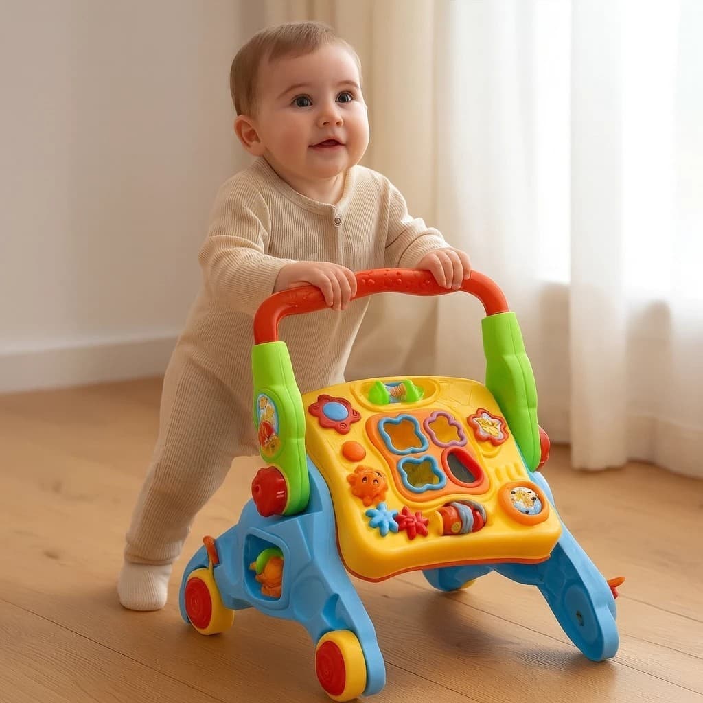 Brinquedo Educativo Multiatividades 4 em 1 Apoio de chão 8 atividades diferentes Andador 12 meses