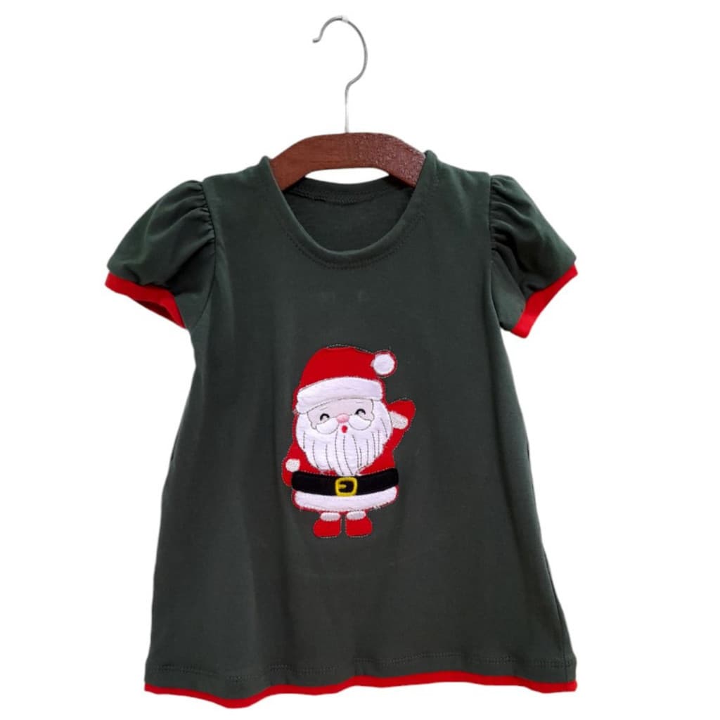 Vestido de Natal Infantil c/ Bordado Papai Noel