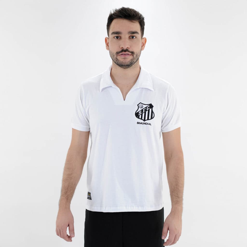 Camiseta de Time Retromania Santos Bimundial Listrado 62/63 Branco - Masculino