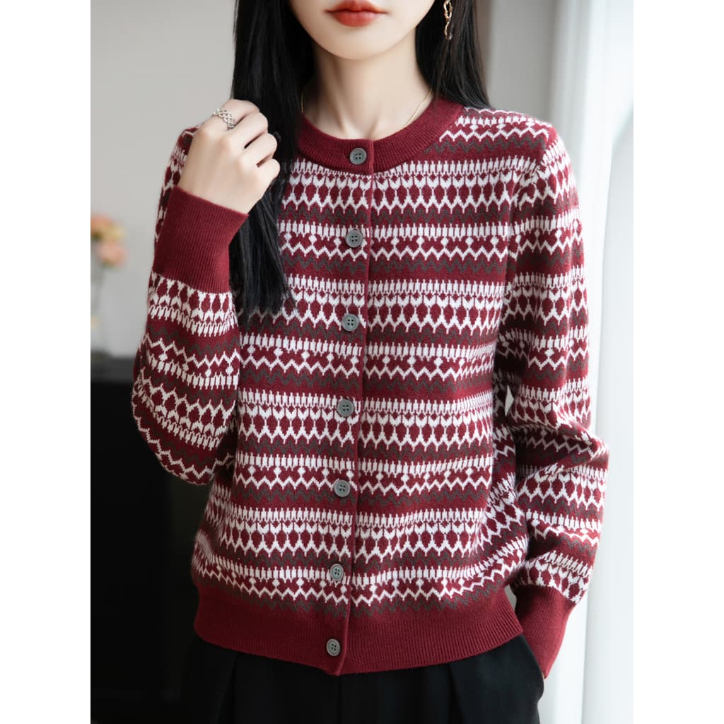 Retro malha Cardigan camisola feminina em torno do pescoço solto manga comprida listrado exterior Wear Ba