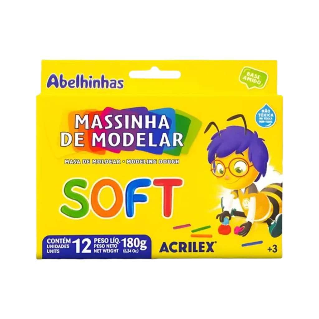 Massinha Acrilex Colorida para Atividades Escolares 12 Cores